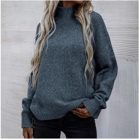 Cozy Mock Neck Oversized Knit Sweater - Picture 8 of 11